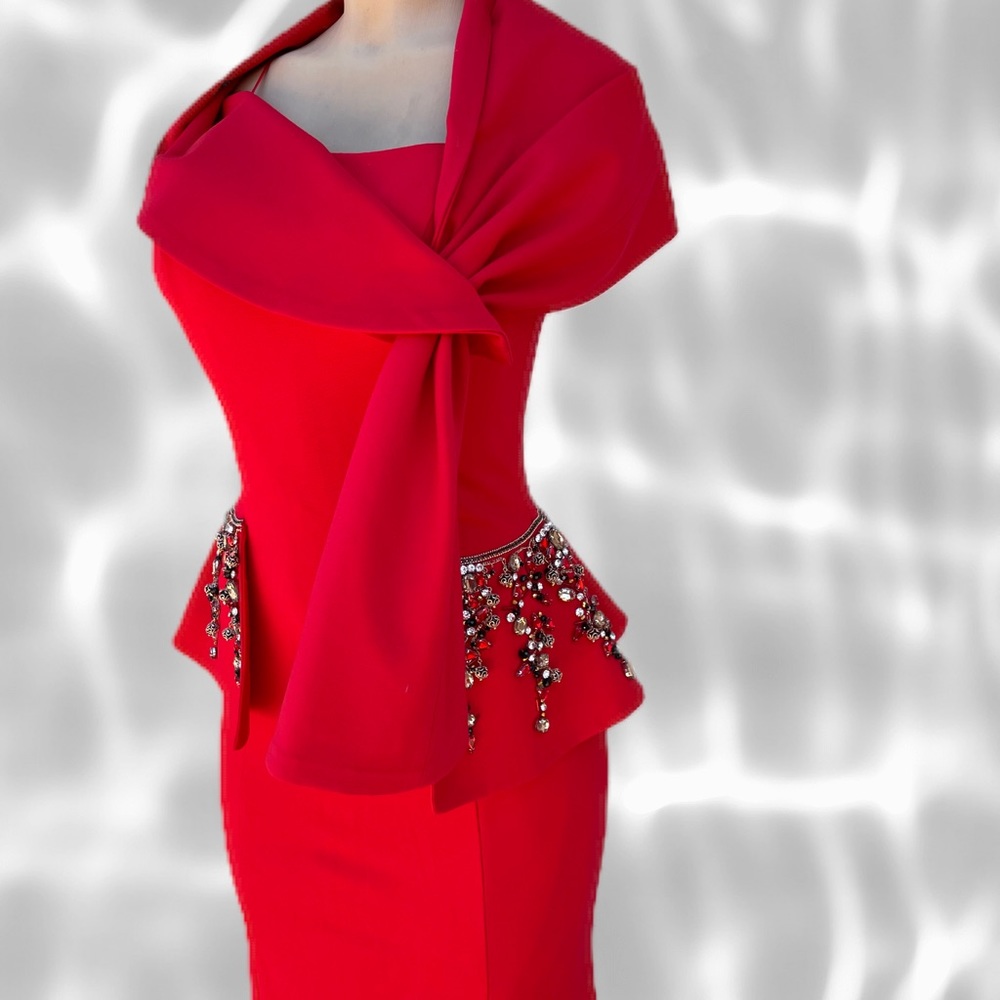 Jovani red gown with off-shoulder piece, size 10